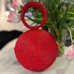 Colombian Artisan Made red straw circle clutch bag